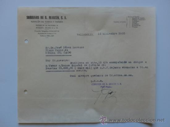 Gesch&auml;ftsbriefe: CARTA COMERCIAL. VALLADOLID. DICIEMBRE 1955. SOBRINOS DE R. MARTIN, S. A. ALMACEN DE TEJIDOS.