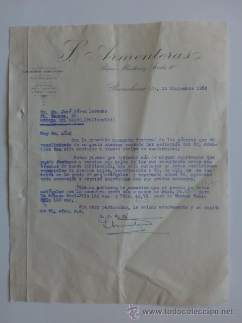 Gesch&auml;ftsbriefe: CARTA COMERCIAL. BARCELONA. DICIEMBRE 1956. S. ARMENTERAS.