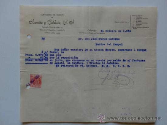 Gesch&auml;ftsbriefe: CARTA COMERCIAL. PALENCIA. OCTUBRE 1954. AZCOITIA Y CALDERON, S. A. ALMACENES DE TEJIDOS.