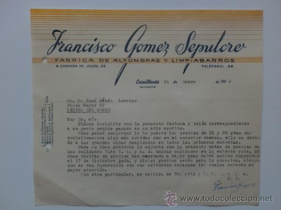 Gesch&auml;ftsbriefe: CARTA COMERCIAL. CREVILLENTE. ENERO 1948. FRANCISCO GOMEZ SEPULCRE. FABRICA DE ALFOMBRAS.