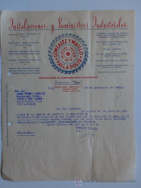 Gesch&auml;ftsbriefe: CARTA COMERCIAL. VALLADOLID. DICBRE 1950. GONZALEZ Y MAILLO. INSTALACIONES, SUMINISTROS INDUSTRIALES