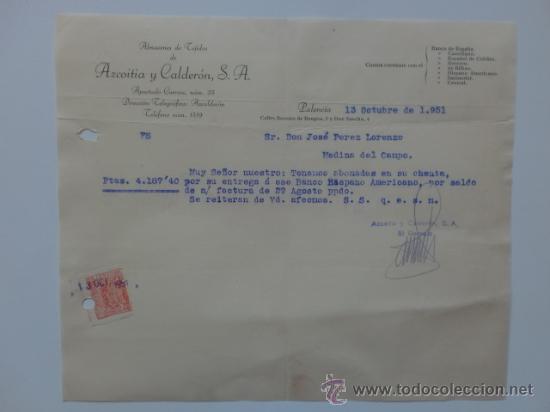 Lettere commerciali: CARTA COMERCIAL. PALENCIA. OCTUBRE 1951. AZCOITIA Y CALDERON, S. A. ALMACENES DE TEJIDOS.