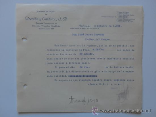 Lettere commerciali: CARTA COMERCIAL. PALENCIA. OCTUBRE 1951. AZCOITIA Y CALDERON, S. A. ALMACENES DE TEJIDOS.