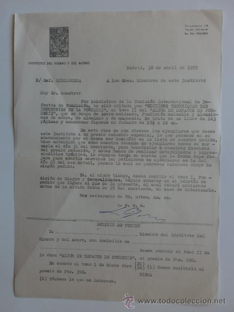 Lettere commerciali: CIRCULAR. MADRID. ABRIL 1955. INSTITUTO DEL HIERRO Y DEL ACERO