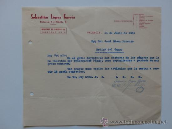 Lettere commerciali: CARTA COMERCIAL. VALENCIA. JULIO 1951. SEBASTIAN LOPEZ GARCIA.