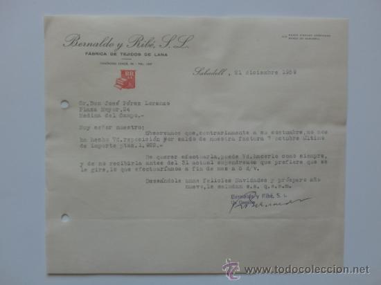 Lettere commerciali: CARTA COMERCIAL. SABADELL. DICIEMBRE 1959. BERNALDO Y RIBE, S. L. FABRICA DE TEJIDOS DE LANA.