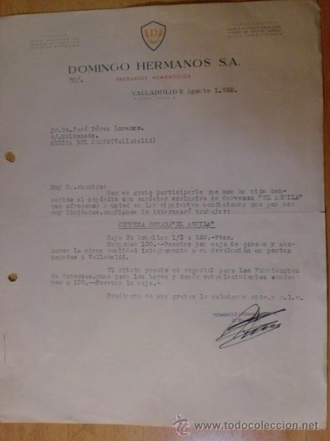 Lettres commerciales: CARTA COMERCIAL. VALLADOLID. AGOSTO 1952. DOMINGO HERMANOS, S. A. PRODUCTOS ALIMENTICIOS.