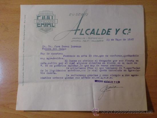 Lettres commerciales: CARTA COMERCIAL. VALLADOLID. MAYO 1945. EUSEBIO ALCALDE Y CIA. CONFECCIONES EAVAL.