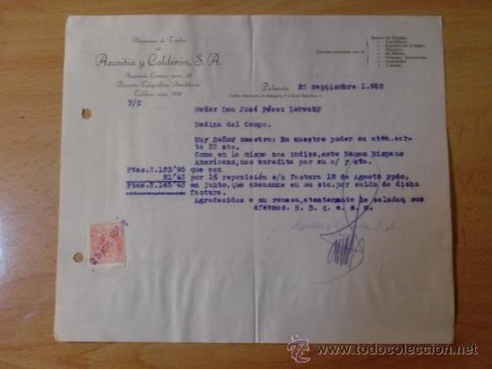 Lettres commerciales: CARTA COMERCIAL. PALENCIA. SEPTIEMBRE 1952. AZCOITIA Y CALDERON, S. A. ALMACENES DE TEJIDOS.
