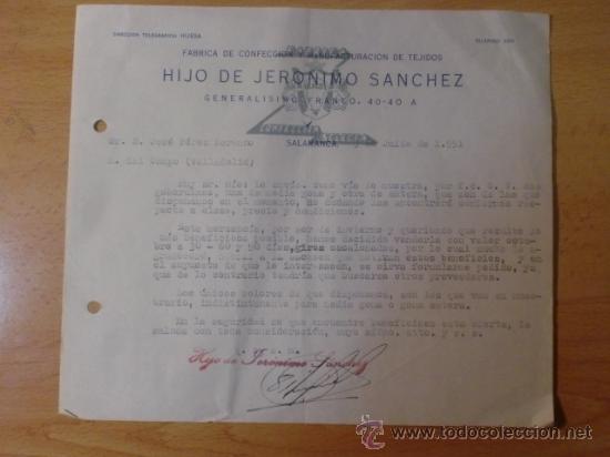 Lettres commerciales: CARTA COMERCIAL. SALAMANCA. JULIO 1951. HIJO DE JERONIMO SANCHEZ. FABRICA DE TEJIDOS.