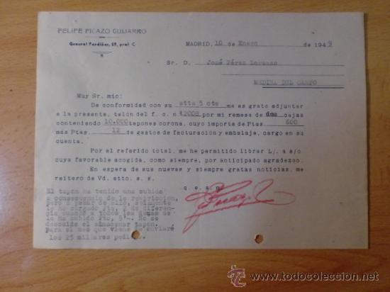 Lettres commerciales: CARTA COMERCIAL. MADRID. ENERO 1949. FELIPE PICAZO GUIJARRO.