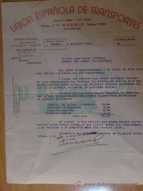 Cartas comerciales: CARTA COMERCIAL. MADRID. OCTUBRE 1944. UNION ESPA&Ntilde;OLA DE TRANSPORTES.