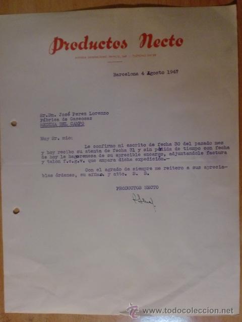 Lettres commerciales: CARTA COMERCIAL. BARCELONA. AGOSTO 1947. PRODUCTOS NECTO.