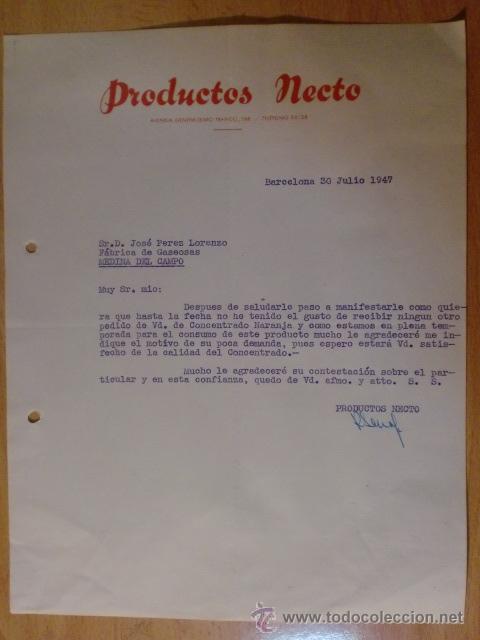 Lettres commerciales: CARTA COMERCIAL. BARCELONA. JULIO 1947. PRODUCTOS NECTO.