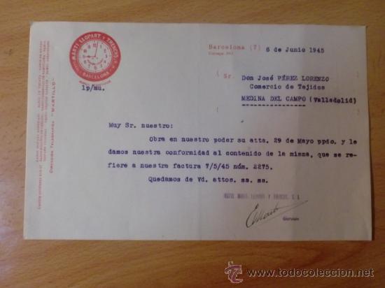 Lettres commerciales: CARTA COMERCIAL. BARCELONA. JUNIO 1945. MARTI, LLOPART Y TRENCHS. TEXTIL.