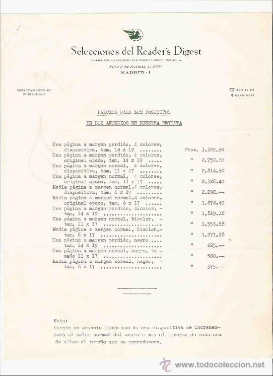 Cartas comerciales: CARTA COMERCIAL. SELECCIONES DEL READERS DIGEST. NU&Ntilde;EZ DE BALBOA. MADRID.