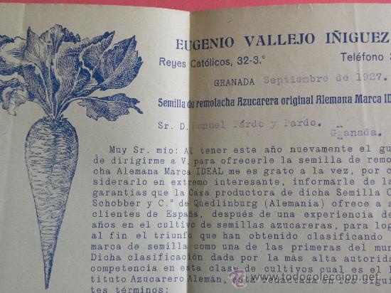 Lettres commerciales: Carta comercial remolacha Alemana Ideal E, Vallejo I&ntilde;iguez, Granada 1927