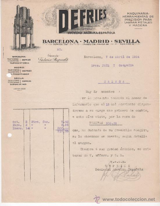 Commercial Letters: Barcelona, a&ntilde;o 1924. Defries, herramienta de presici&oacute;n para metal y madera