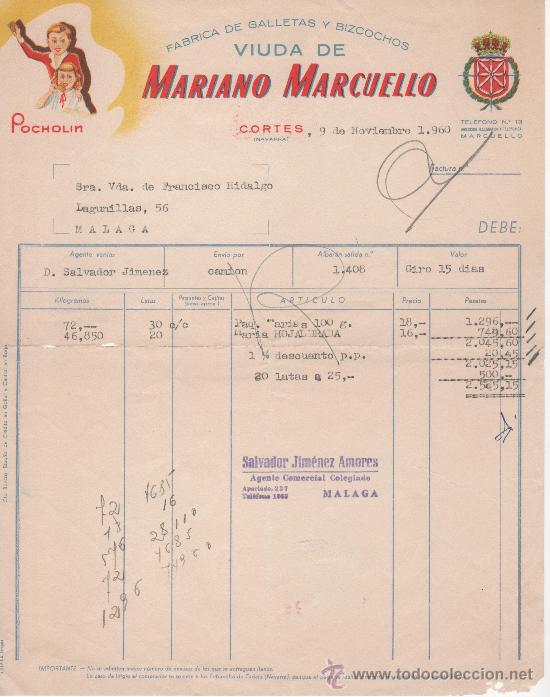 Commercial Letters: Cortes, Navarra a&ntilde;o 1960. Vda. Mariano Marcuello, F&aacute;brica de galletas y bizcochos marca Pocholin.