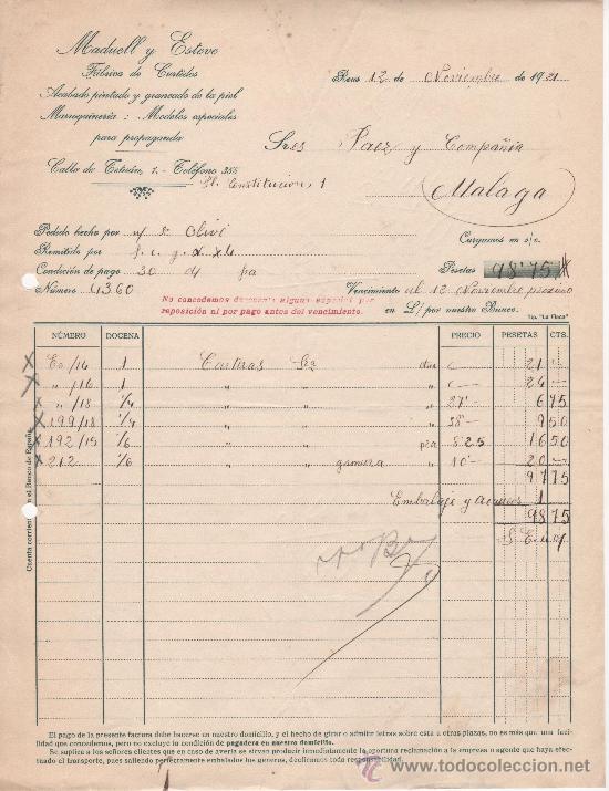 Commercial Letters: Carta comercial. Reus a&ntilde;o 1921. Maduell y Est&eacute;ve. F&aacute;brica de curtidos y marroquiner&iacute;a