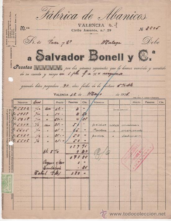 Commercial Letters: Carta comercial. Valencia a&ntilde;o 1925. Salvador Bonell. F&aacute;brica de abanicos