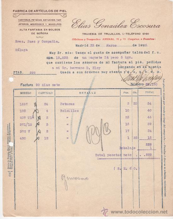 Commercial Letters: Carta comercial. Madrid a&ntilde;o 1925. El&iacute;as Gonz&aacute;lez Escosura. Firma manuscrita