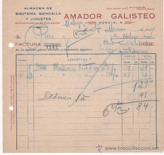 Commercial Letters: Carta comercial. Madrid a&ntilde;o 1925. Amador Galisteo. Almac&eacute;n de bisuter&iacute;a, quincalla y juguetes