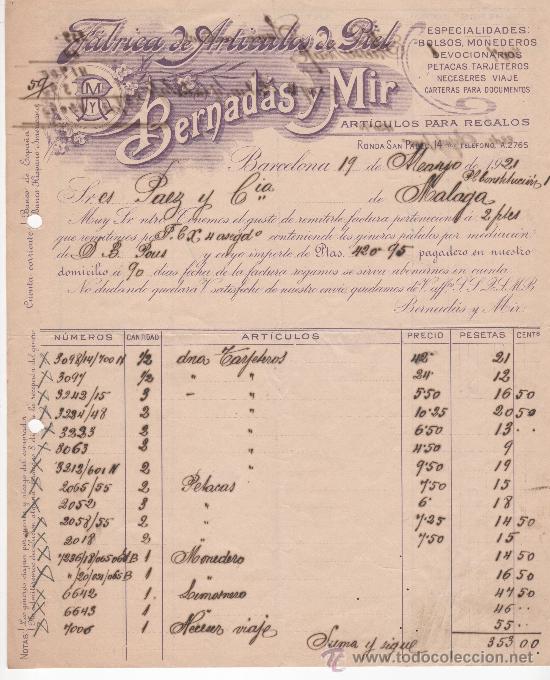 Cartas comerciales: Carta comercial, Barcelona a&ntilde;o 1921. Bernad&aacute;s y Mir, bolsos, monederos, devocionarios.