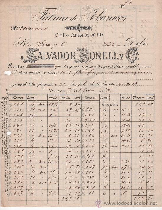 Commercial Letters: Carta comercial, Valencia a&ntilde;o 1921. Salvador Bonell y c&ordf;, f&aacute;brica de abanicos.