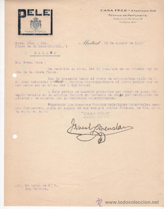 Commercial Letters: Carta comercial, Madrid a&ntilde;o 1929. Casa Pele, f&aacute;brica de perfumer&iacute;a.