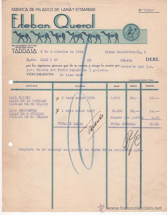 Commercial Letters: Carta comercial, Tarrasa a&ntilde;o 1934. Esteban Querol, f&aacute;brica de hilados de lana y estambre.