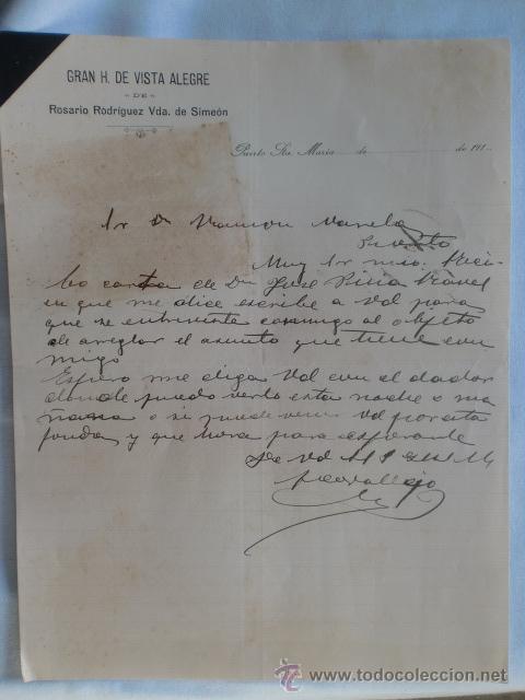 Commercial Letters: CARTA COMERCIAL. PUERTO DE STA. MARIA, CADIZ. ROSARIO RODRIGUEZ, VDA. DE SIMEON. H. DE VISTA ALEGRE.