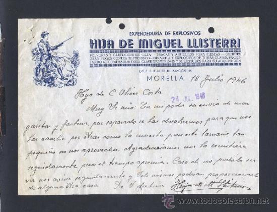 Commercial Letters: Morella. *Hija de Miguel Llisterri. Expendedur&iacute;a de explosivos* Fechada 1946.