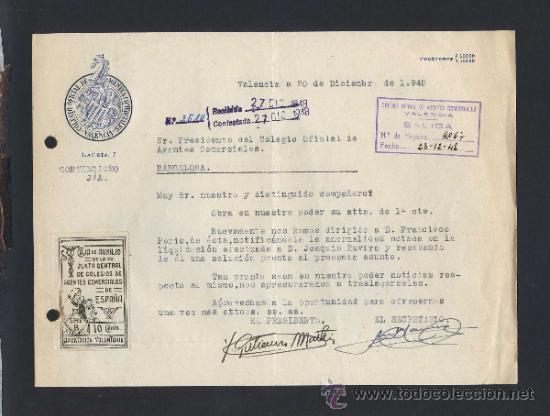 Commercial Letters: Valencia. *Colegio Oficial de Agentes Comerciales* Fechada 1948.
