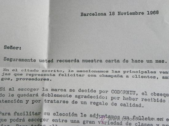 Cartas comerciales: Carta comercial champagne Codorniu Navidad 1968 - Foto 2