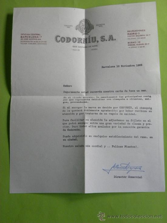Cartas comerciales: Carta comercial champagne Codorniu Navidad 1968 - Foto 4