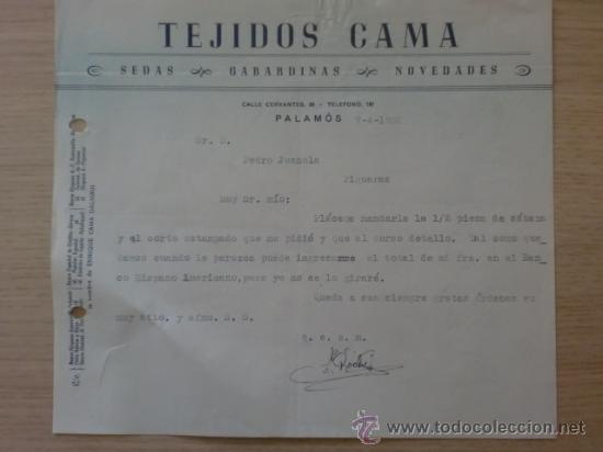 Lettere commerciali: CARTA COMERCIAL. GERONA, PALAMOS. ABRIL 1952. TEJIDOS CAMA. SEDAS, GABARDINAS, NOVEDADES.
