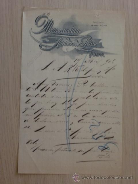 Lettere commerciali: CARTA COMERCIAL. HUESCA. ABRIL 1902. MEMORANDUM AMADOR DE LA PE&Ntilde;A.