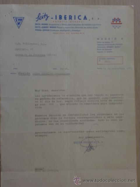 Lettere commerciali: CARTA COMERCIAL. MADRID. DICIEMBRE 1963. SEITZ- IBERICA S. A. MAQUINARIA Y FILTROS.