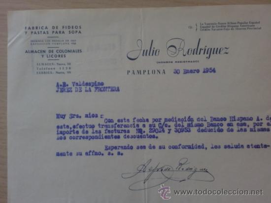 Lettere commerciali: CARTA COMERCIAL. PAMPLONA. ENERO 1954. JULIO RODRIGUEZ. FABRICA DE FIDEOS Y PASTAS PARA SOPA.