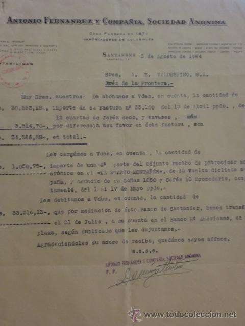 Lettere commerciali: CARTA COMERCIAL. SANTANDER. AGOSTO 1964. ANTONIO FERNANDEZ Y CIA. S. A. IMPOTADORES DE COLONIALES.