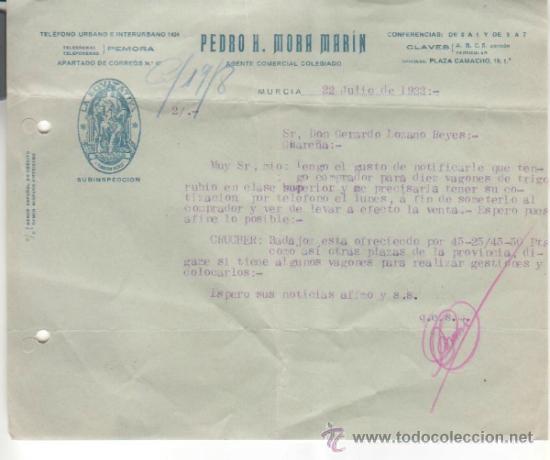 Cartas comerciais: 5 Cartas comerciales Pedro H. Mora Mar&iacute;n. Agente de La Equitativa. Murcia. 1933