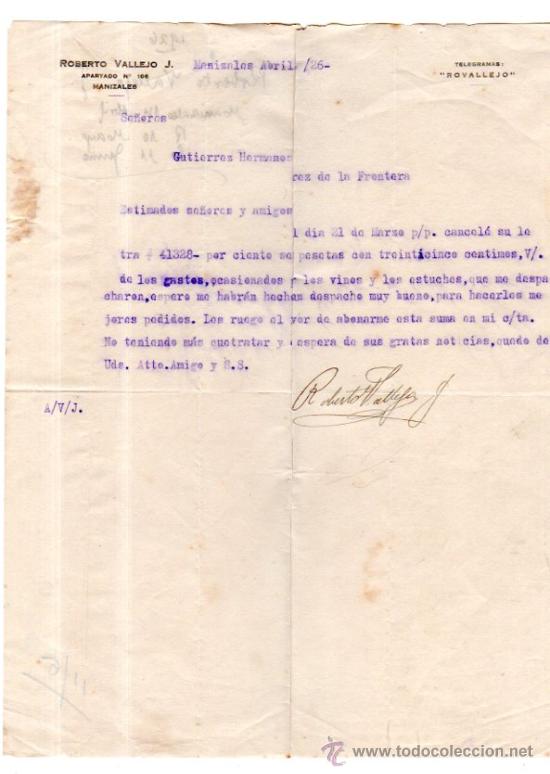 Commercial Letters: CARTA COMERCIAL. MANIZALES. COLOMBIA. ROBERTO VALLEJO J.