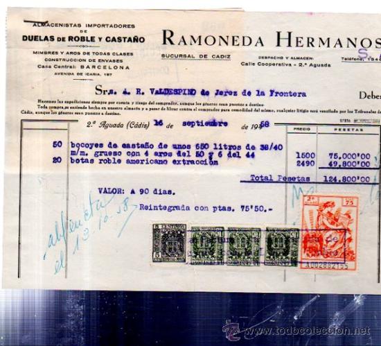 Commercial Letters: CARTA COMERCIAL. JEREZ. RAMONEDA HERMANOS. ALMACENISTA, IMPORTADORES. DUELAS ROBLE Y CASTA&Ntilde;O. 1958.
