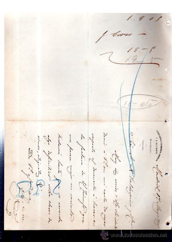 Commercial Letters: CARTA COMERCIAL. MADRID. FERROCARRILES DE MADRID A ZARAGOZA. MOVIMIENTO. 1905.