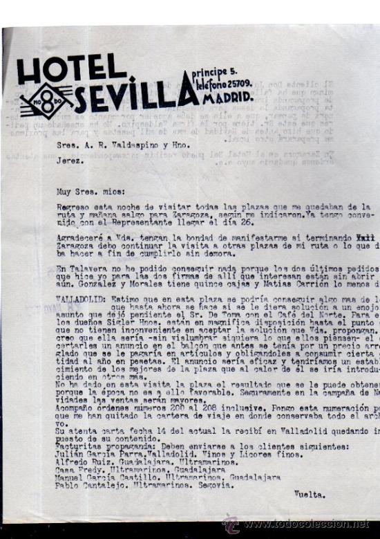 Commercial Letters: CARTA COMERCIAL. MADRID. HOTEL SEVILLA. 1935.