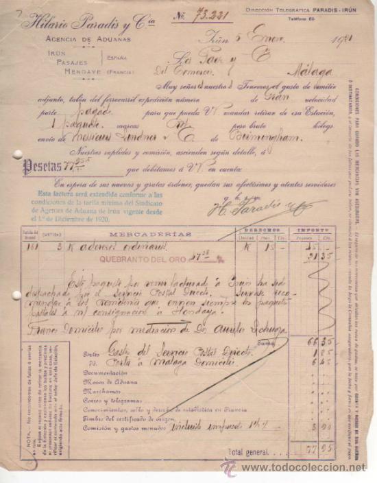 Lettres commerciales: 12 Cartas comerciales Hilario Parad&iacute;s y C&iacute;a. Agencia de aduanas. Ir&uacute;n. 1921