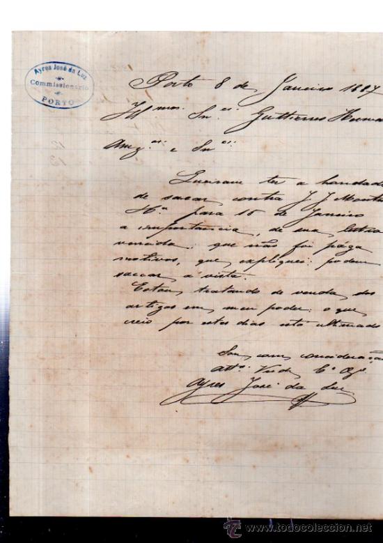 Cartas comerciais: CARTA COMERCIAL. PORTO. PORTUGAL. AYRES JOSE DA LUZ. COMISIONARIO. 1887.