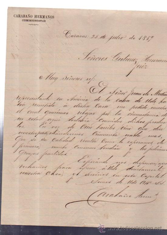 Cartas comerciales: CARTA COMERCIAL. CARACAS. VENEZUELA. CARABA&Ntilde;O HERMANOS. COMISIONISTAS. 1889.