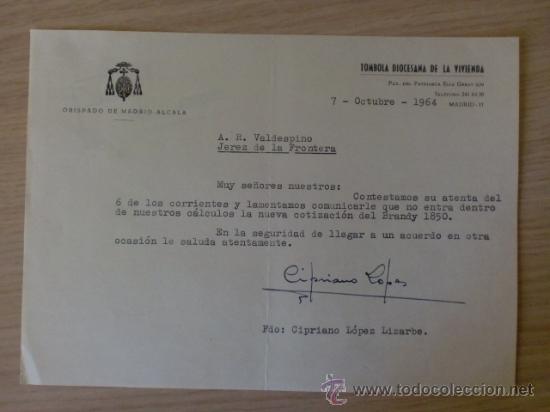 Lettres commerciales: CARTA COMERCIAL. MADRID. OCTUBRE 1964. OBISPADO DE MADRID-ALCALA.TOMBOLA DIOCESANA DE LA VIVIENDA